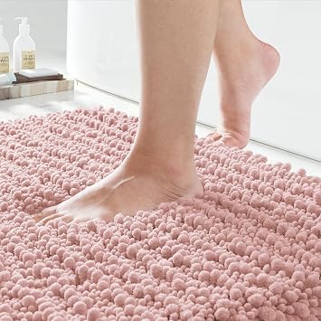 Yimobra Bathroom Runner Rugs 55x24, Non Slip and Absorbent Bath Mat, Super Soft Water Absorbent Hallway Carpet, Machine Washable Rug for Vanity Tub Shower, Light Pink