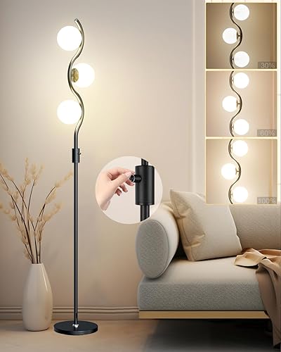 bulbeats Lámpara de pie de mediados de siglo de 60 pulgadas, regulable (brillo ajustable) lámparas de pie con 3 bombillas de globo blanco cálido