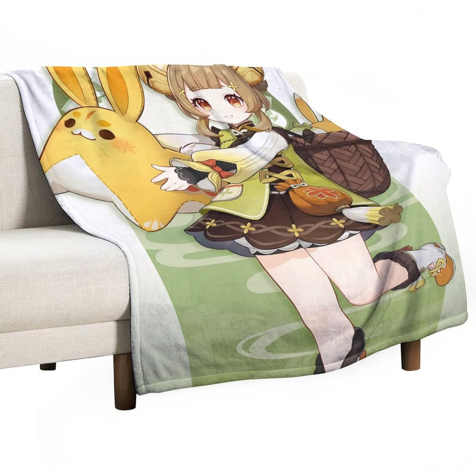 JOKBENGenshin Impact Blanket Yaoyao Blanket Liyue Game Anime Blanket S(125cm×100cm) Super Soft Flannel Throw Blanket for Kids & Adults