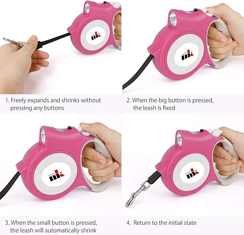 Miniatura 5 de Correa retráctil para perro con luz LED, correa extensible de 16.4 ft para cachorros pequeños y medianos de hasta 55.1 lbs, sistema de freno y
