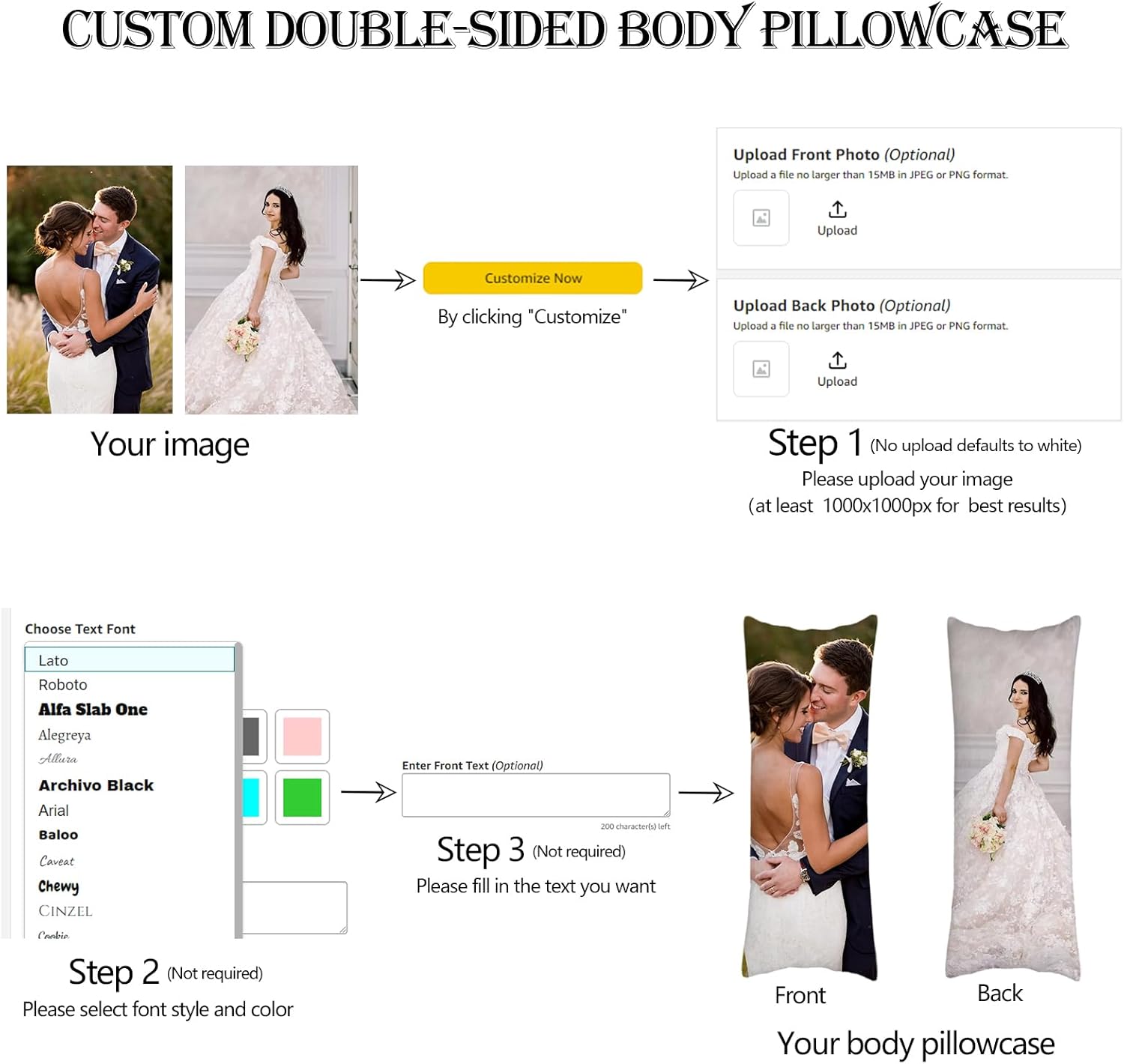 Custom Pillow with Picture Personalized Throw Pillow Cover Customized Photo Long Body Pillowcase, Personalized (20"x 54")