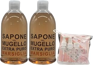 Marseille Extra Pure Soap for Hands, Face and Body, with Organic Olive Leaf Extract 1000 ml (2 Units) + Travel Bottle Kit