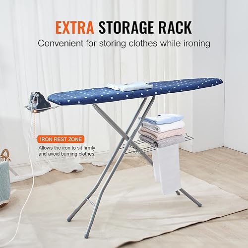 Miniatura 4 de Happybuy Tabla de planchar con bandeja de almacenamiento inferior, tabla de hierro gruesa de 4 capas con cubierta resistente al calor y cubierta