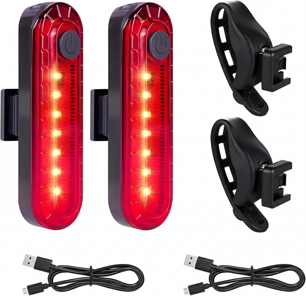 Lot de 2 Feu Arrière de Vélo à LED, Feu Arrière Vélo Rechargeable par USB-C, 4 Modes avec Fonction Flash, Supports à Dégagement Rapide pour VTT, Vélo de Route, Trotinette Électrique