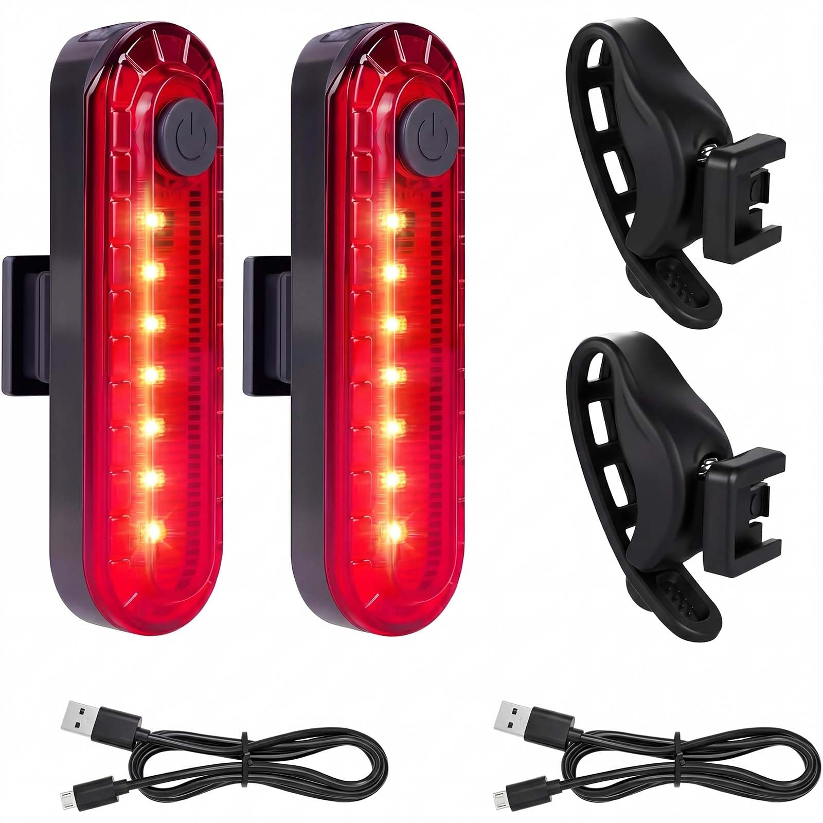 Adiwo 2 Pack LED Rear Bike Tail Light, 5 LED Ultra Bright, USB Rechargeable Bicycle Taillights, 4 Light Mode, Safety Warning Strobe, Multiple Scenarios for Cycling Helmet Running