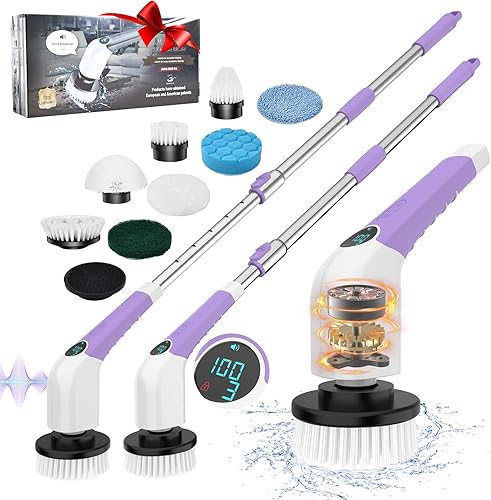 Depurador giratorio eléctrico cepillo eléctrico con 8 cabezales de cepillo reemplazables limpiador de suelo con función de voz y mango ajustable