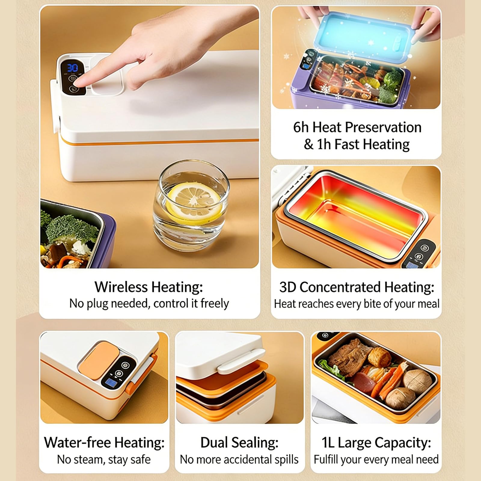 Scaldavivande Elettrico Portatile da 1 litro per Viaggi e Studenti con Scatola riscaldante per Pranzo in ABS