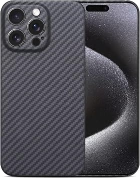 Case for Carbon iPhone 15 Pro Max Case Carbon Cover Aramid Fiber Camera Protective Case Support Wireless Charging Minimalist Simple Ultra Thin Lightweight Shockproof Durable Anti-Scratch