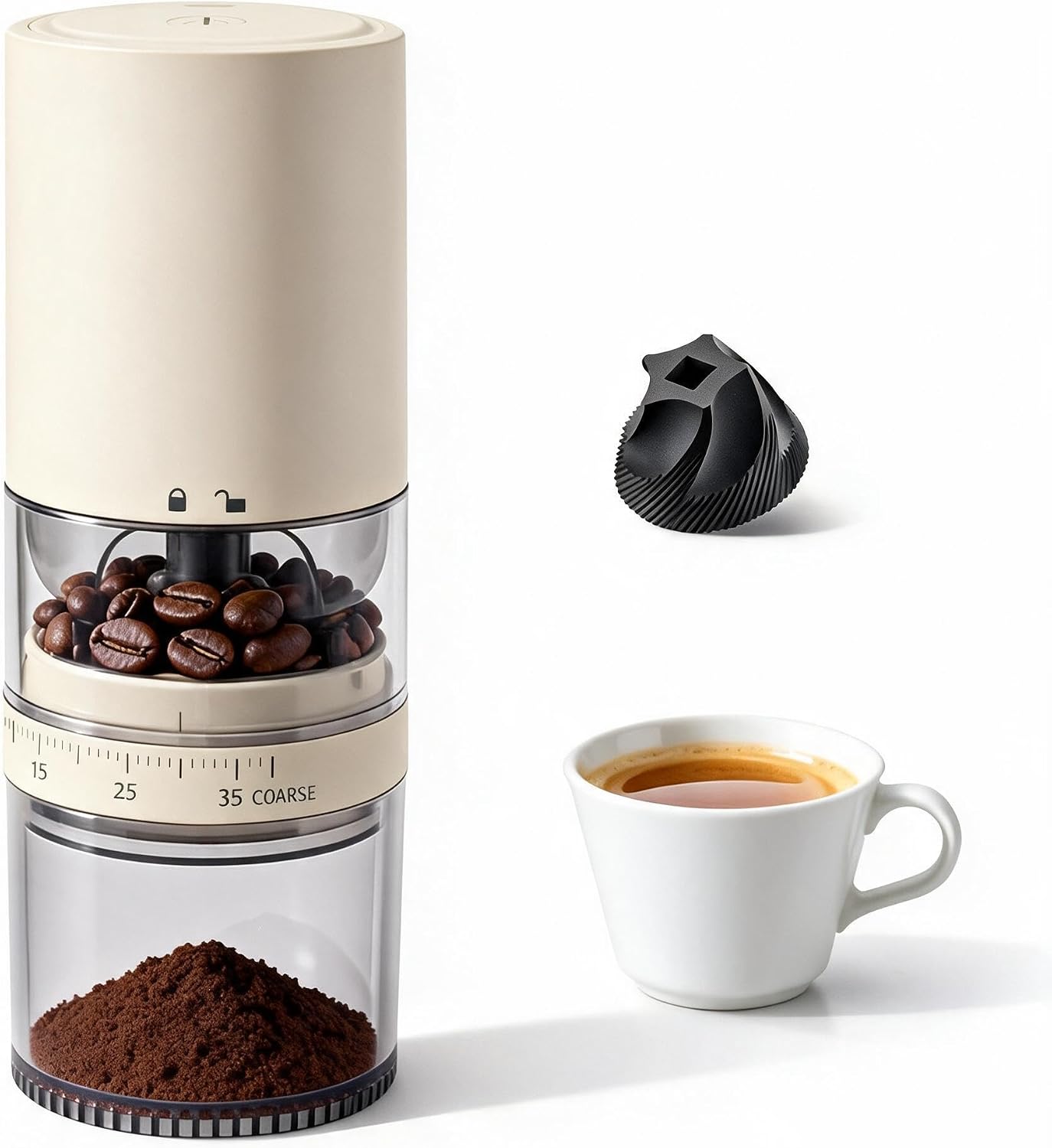 LAMIDO Portable Electric Ceramic Burr Coffee Grinder, E97T, Matte Black
