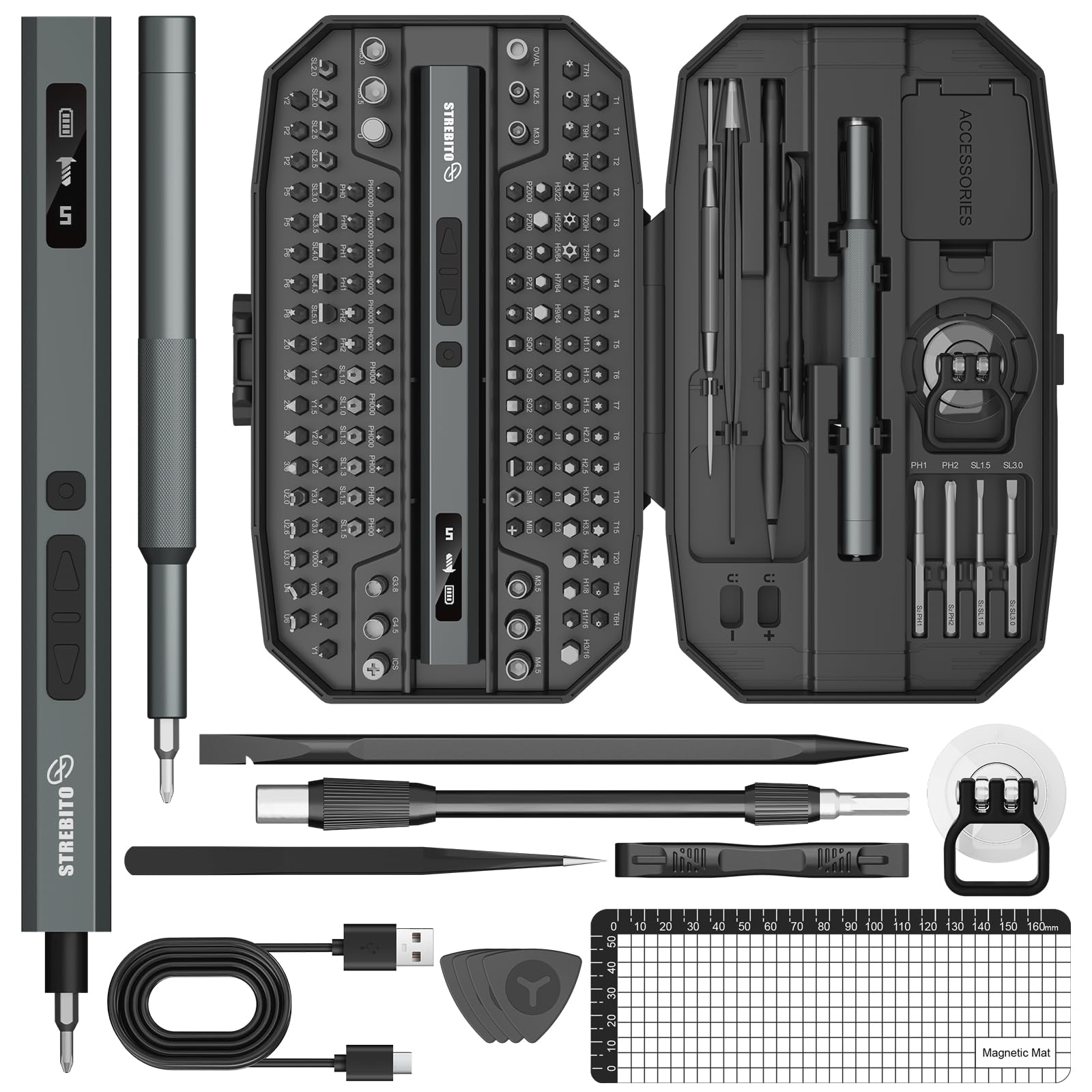 Photo 1 of ***MISSING CHARGING CORD***STREBITO 155 in 1 Electric Screwdriver Set, Small Electric Screwdriver Cordless with 140 S2 Magnetic Bits, Electronic Power Screwdriver Repair Tool Kit for RC, Computer, Pc Building, Laptop?Upgraded?