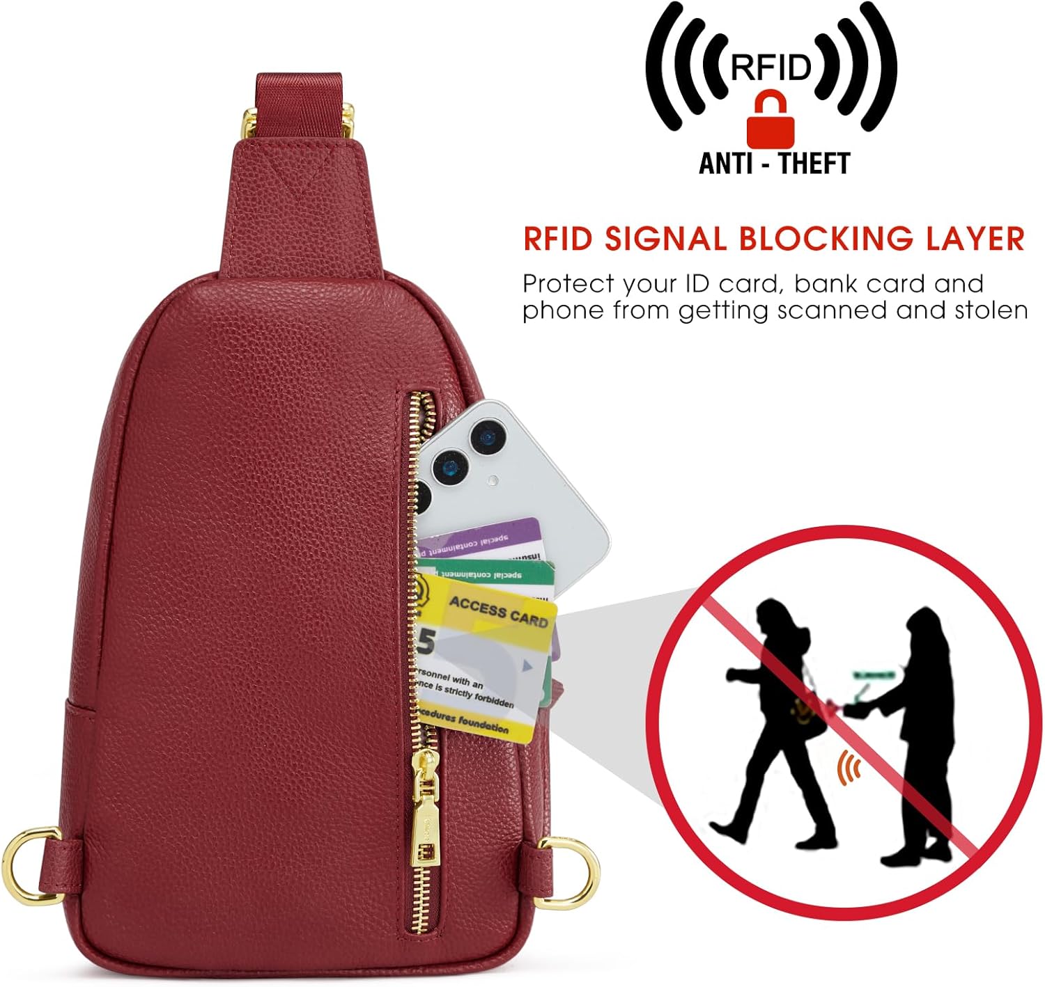 Kattee Sling Bag for Women, Leather Fanny Packs Crossbody Purse, Small Chest Bag with RFID Blocking, Red - Image 5