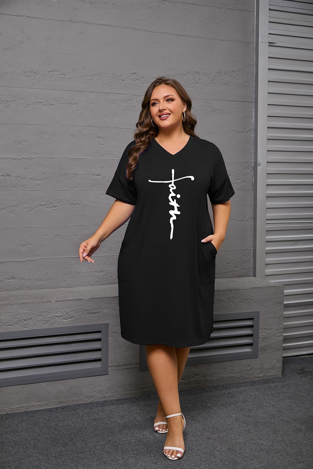 YeGine Women's Plus Size Casual Midi Dresses Short Sleeve T Shirt Dress with Pockets - Image 3
