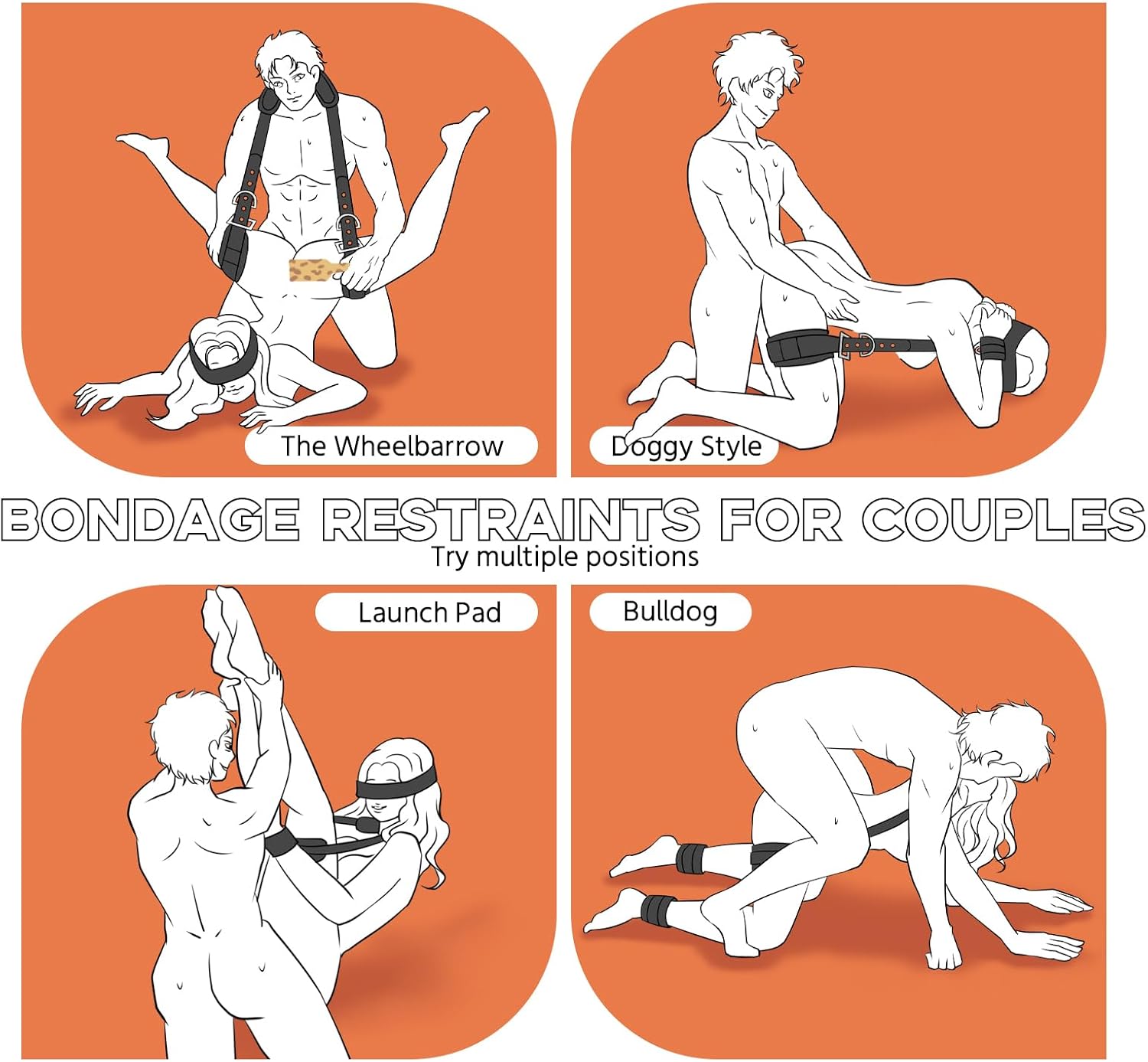 Bondage Restraints Kit with Thigh Cuffs, Handcuffs and PVC Sheet