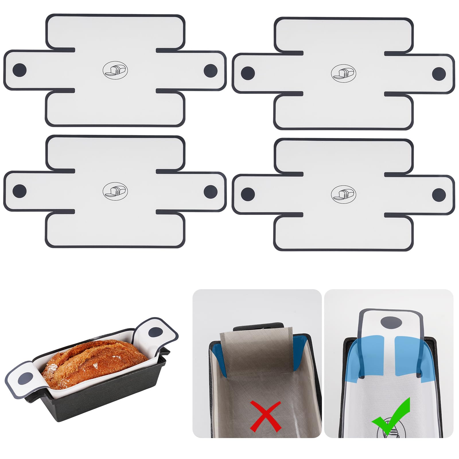 NiHome 4-Pack Silicone Bread Loaf Pan Liners, Reusable and Nonstick Silicone Bread Sling, Fit for 9x5, 9.5x5, and 10x5 Inch Loaf Pans, Dishwasher Safe, Easy to Clean (White) — image 1