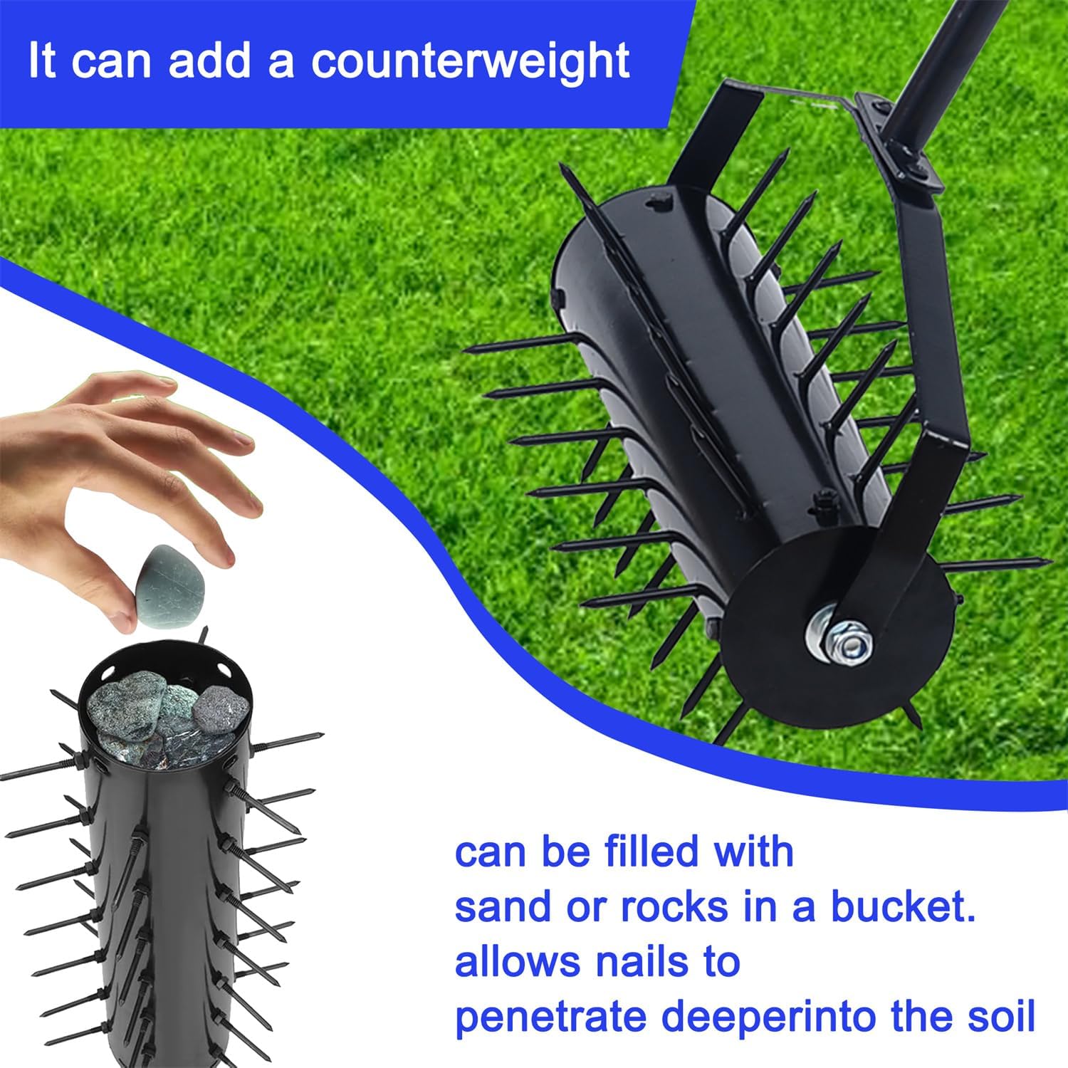 ZeHuoGe Rolling Manual Lawn Aerator, Home Aerator Lawn Tool Pusher, 58-inch Handle Push Lawn Aerator for lawns, Yards and Gardens