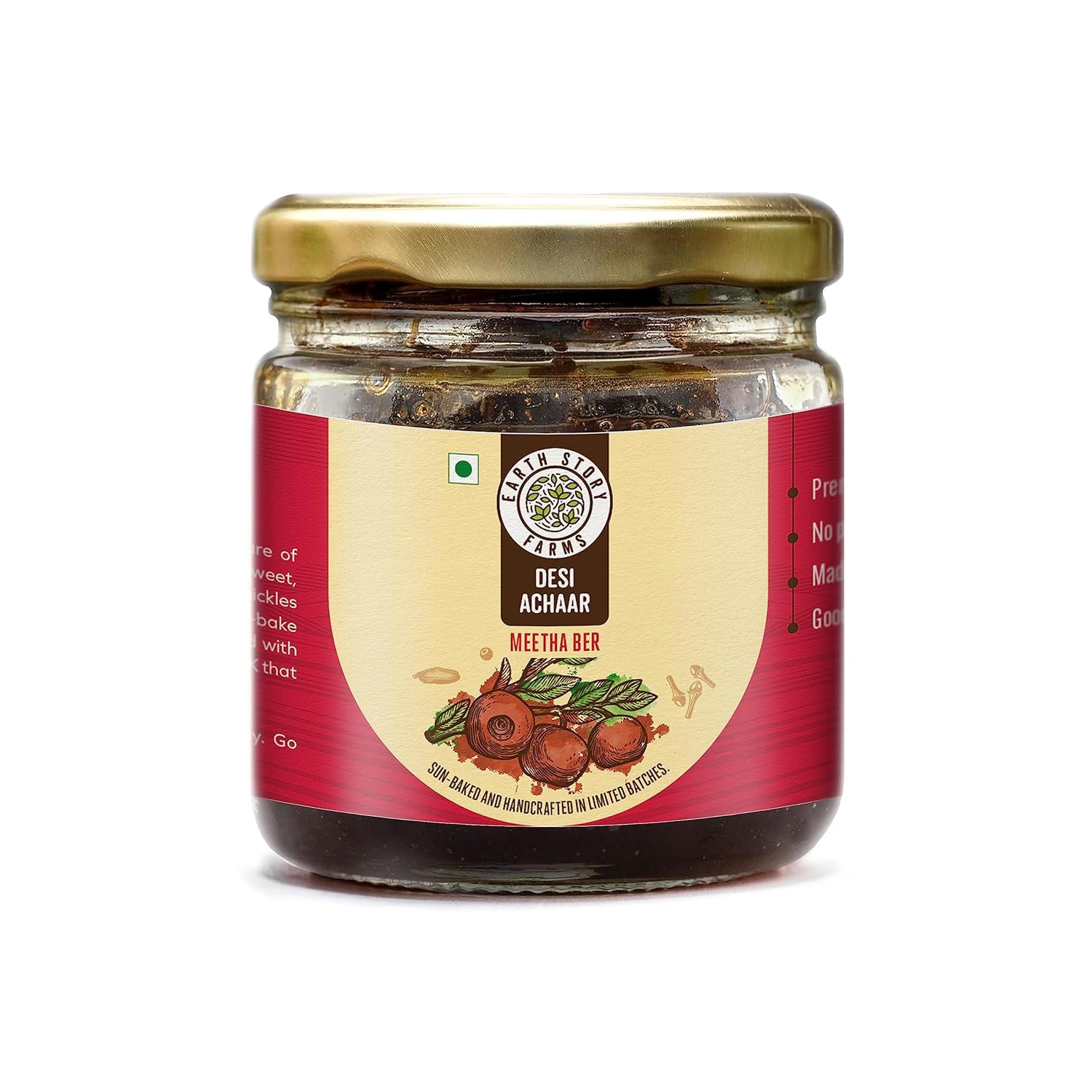 Earth Story Farms Meetha Ber Pickle | No Preservatives | Sweet Jujube Pickle| Premium Ingredients | Testy Kul Pickle | Meetha Ber Ka Achar (200gm)