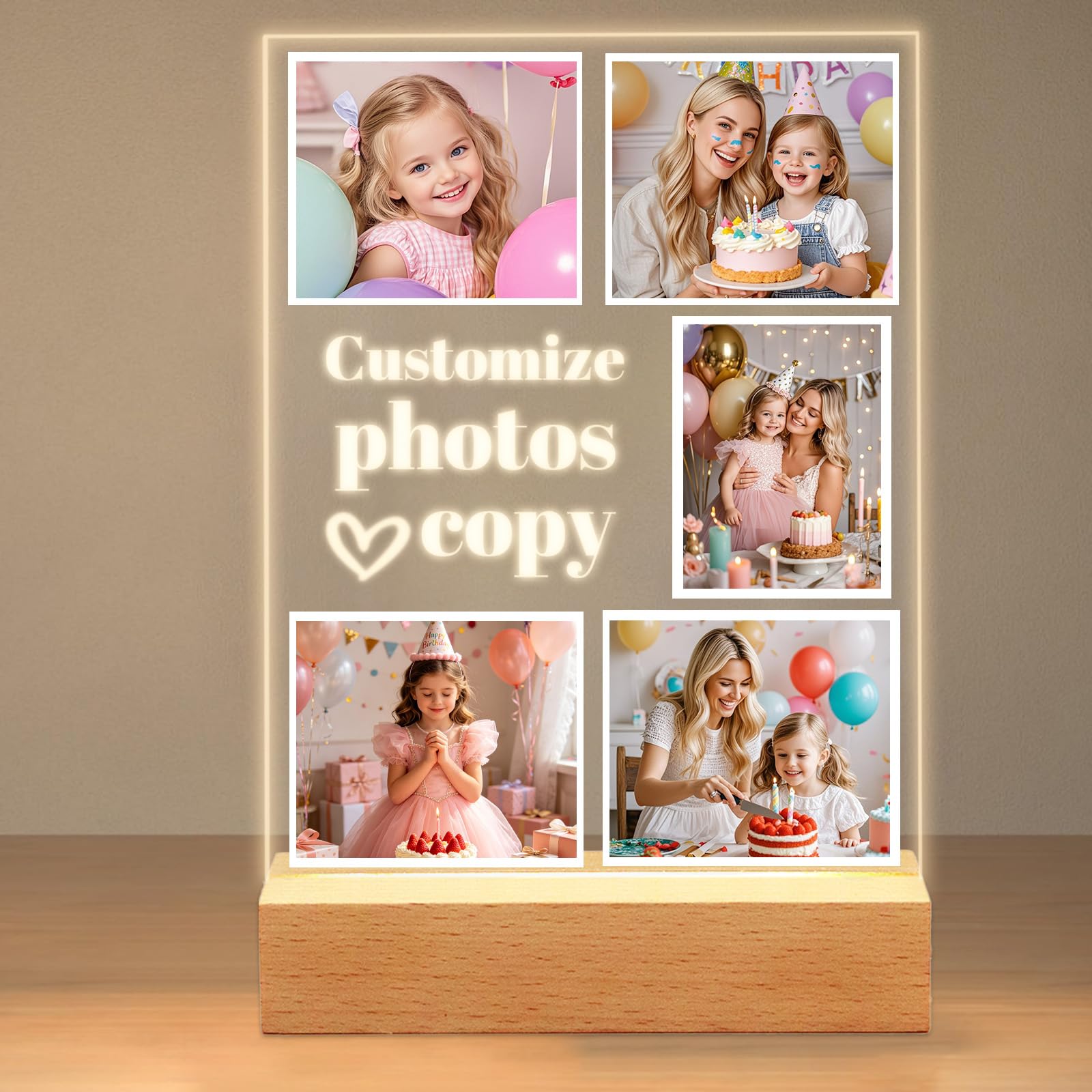 Personalised Gifts for Mum,Personalised Custom Photo Frame & Walnut Night Light – Birthday, Christmas & Mother’s Day from Kids