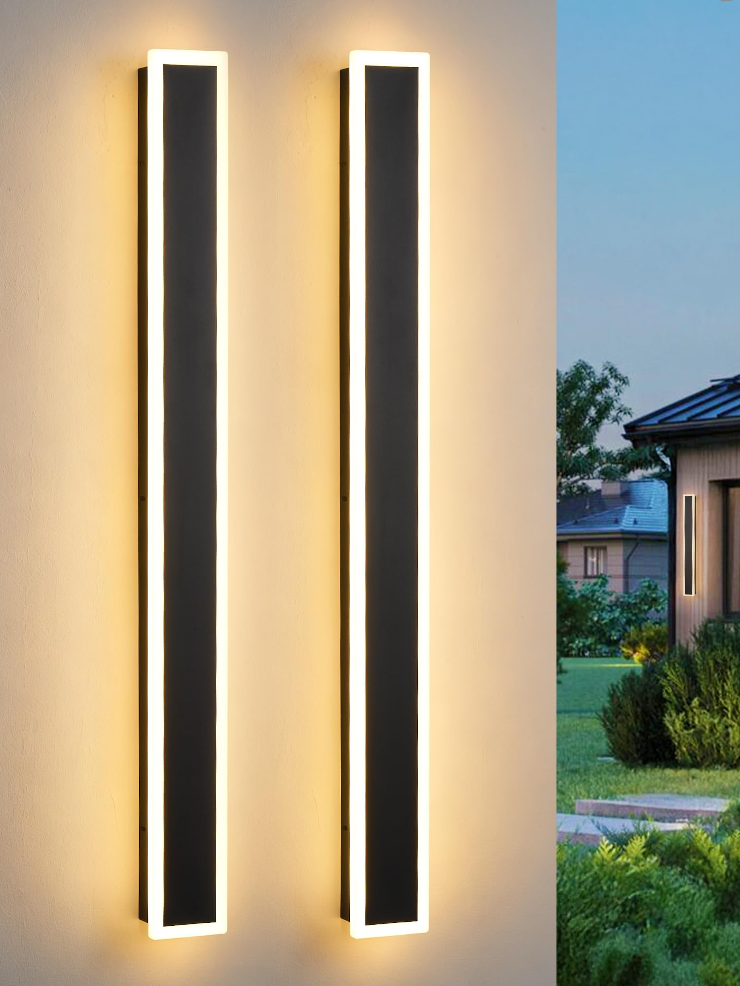 Photo 1 of ONLY 1 ------------------------------------NON-FUNCTIONAL, PARTS ONLY------------------------------------------------------------------------------LannlKer 2 Pack 39.4in Modern Outdoor Wall Lights 3CCT & 10%-100% Dimmable Exterior Lighting Fixtures, IP65
