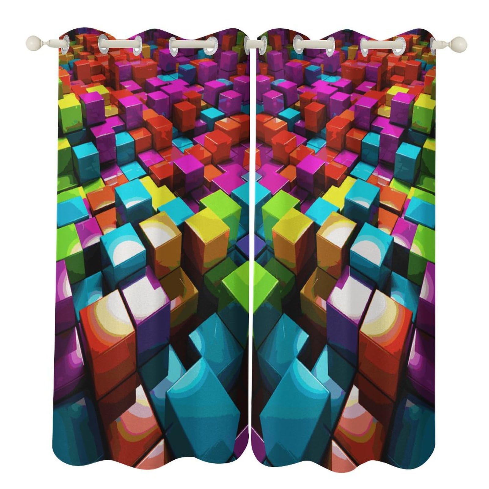 Rideaux occultants cubes 3D isolants à œillets pour chambre