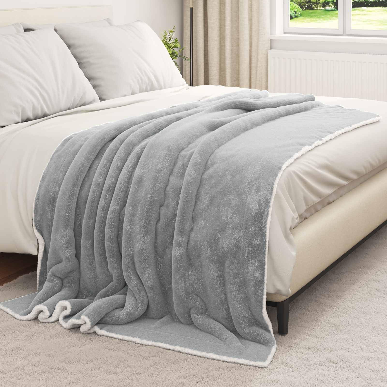 Manta de forro polar, 150 x 200 cm, color gris
