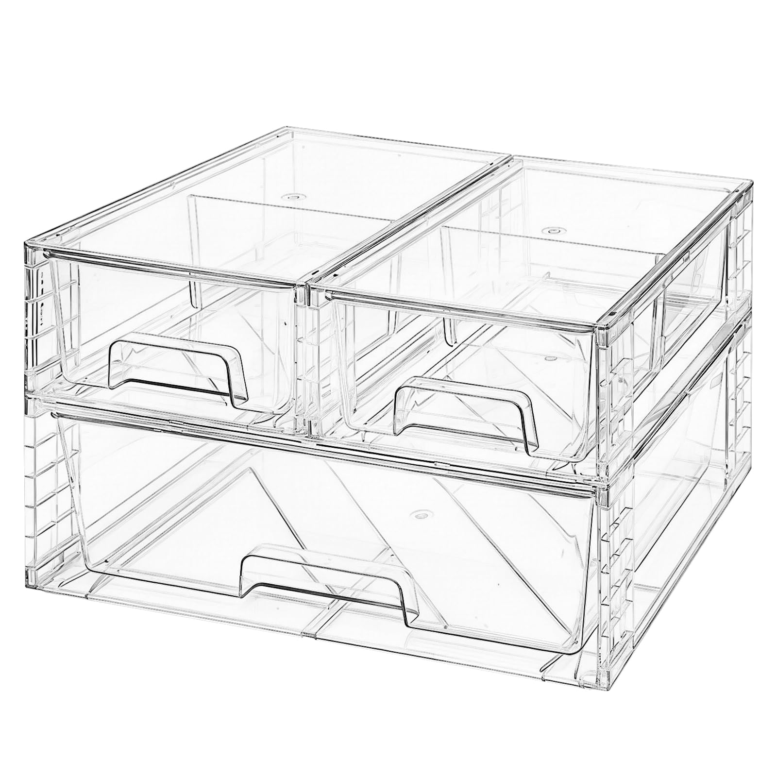 Tiroirs de rangement empilables à 3 compartiments, organiseurs sous évier de salle de bain, bacs de rangement en plastique transparent pour placard, armoire, garde-manger, organisation des médicaments