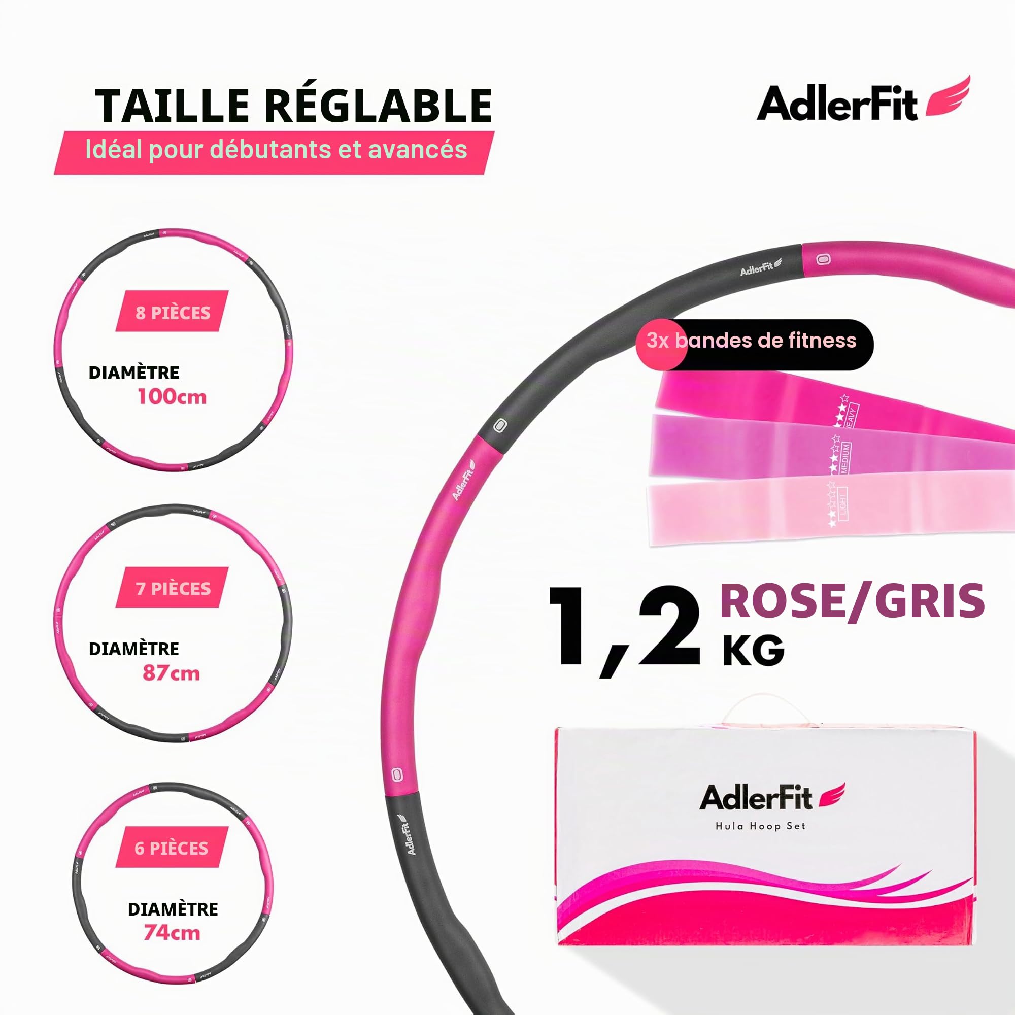 Cerceau de fitness pour adultes et enfants - Pour perdre du poids - 1,2 kg - Jusqu'à 100 cm de diamètre - Pour débutants, avancés et professionnels - Pour entraînement intense