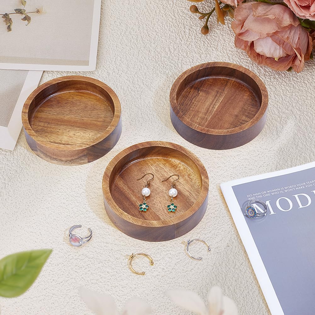 MAYJOYDIY 6 Stück Ring Tablett aus Holz 10cm Akazienholz Dekoratives Schmucktablett Klein Ring Schale Schmuck Display Tablett Für Halsketten Armbänder Hochzeits Party Dekoration, Rundes