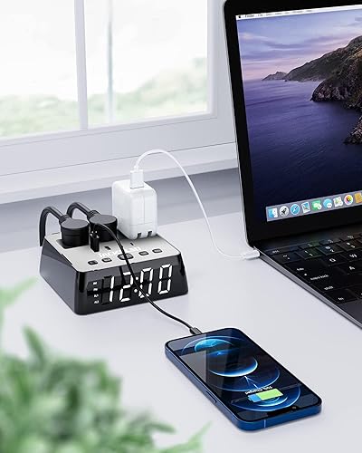 Miniatura 7 de JACKYLED Reloj despertador con cargador USB, tira de alimentación total de 4.8 A, puertos USB LED, pantalla completa, protector de sobretensiones,
