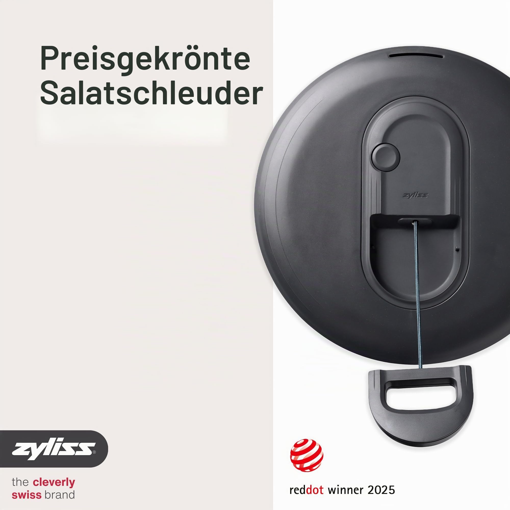 Zyliss Easy Spin Salatschleuder Edelstahl Groß, 6L, Mit Seilzug, Salatschüssel mit Deckel, BPA-frei, Rutschfester Boden, AquaVent™-Technologie, Stopptaste, Spülmaschinengeeignet