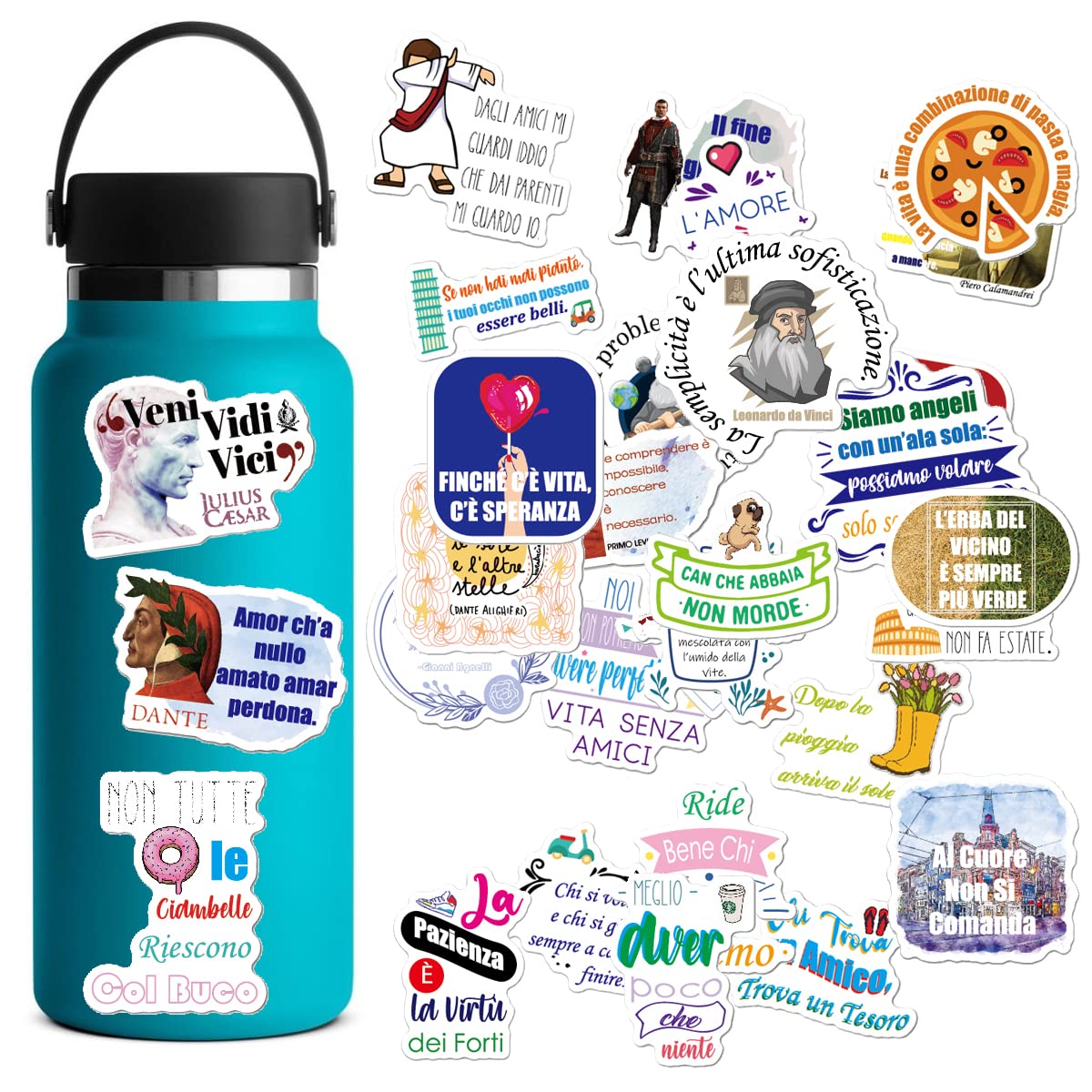 Italian Inspirational Stickers for Teens Adults Kids Teachers | Italian Quote Stickers | Positive Stickers for Planner,Journaling Scrapbook,Water