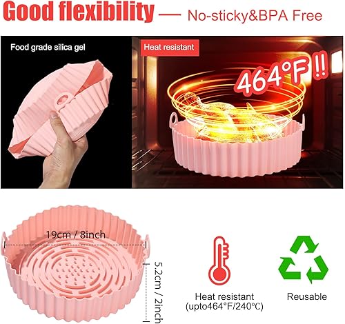 Miniatura 5 de Forros de silicona para freidora de aire de 75 pulgadas paquete de 2 cestas de silicona reutilizables resistentes al calor freidoras de aire fáciles