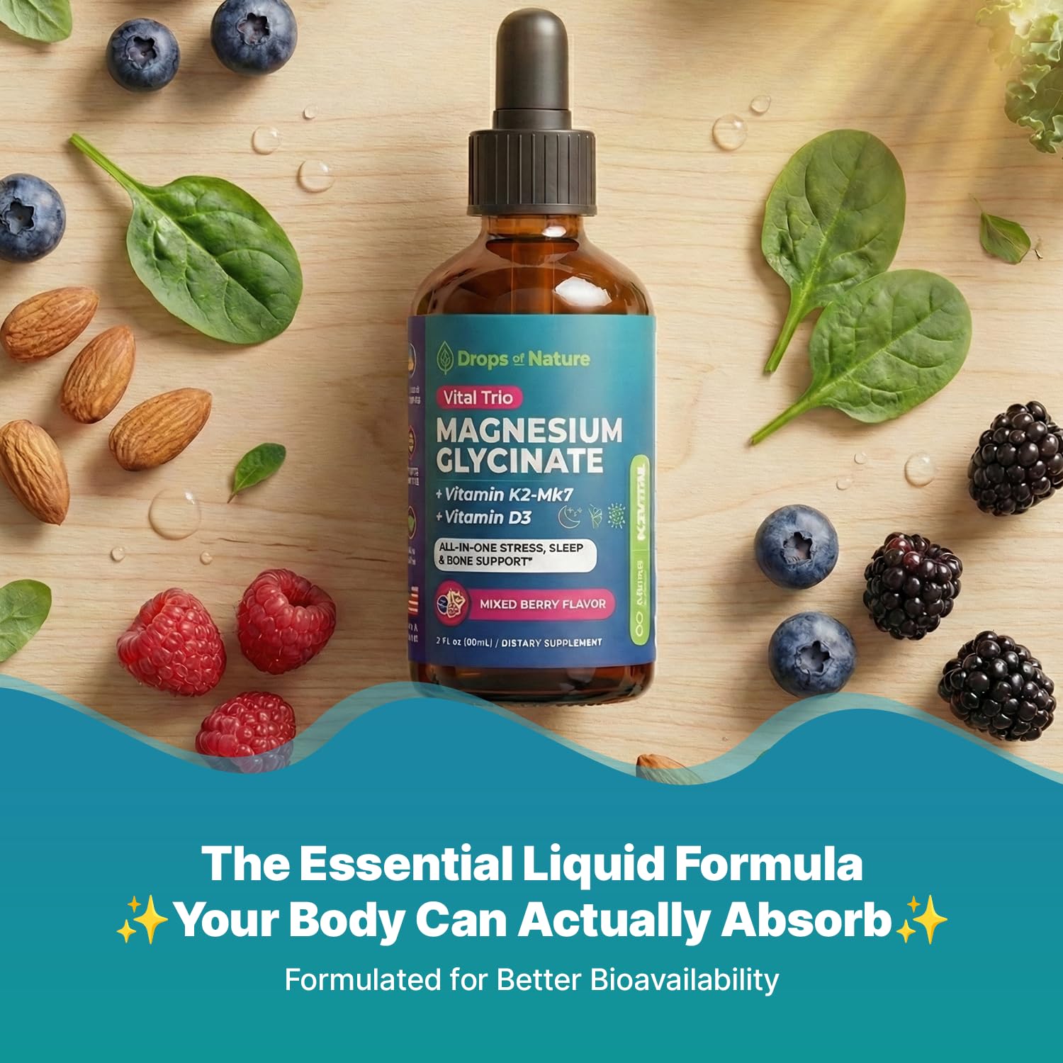 Drops Of Nature Magnesium Glycinate with Vitamin D3 K2 - Mixed Berry, 60 mL — Amazon image 9