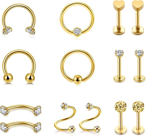 Jovivi Aretes de labio de acero inoxidable 16G Monroe Labret, aretes para cartílago, tragus, nariz, aro para lóbulo, daith, rook, hélix, aretes para