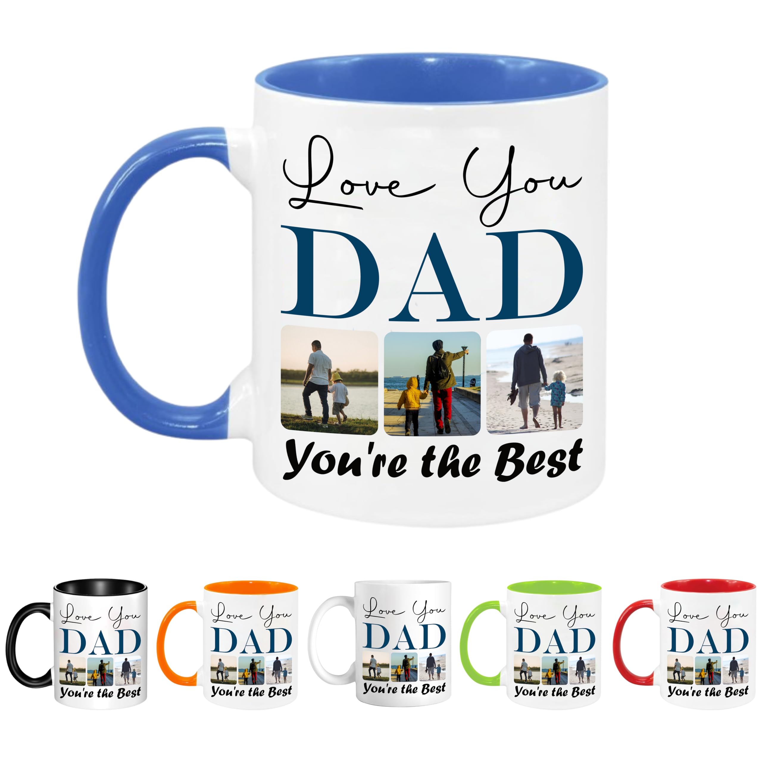 EKAM Personalised Family Mug - Gifts for Dad, Fathers Day, Birthday Gifts Presents for Dad from Daughter or Son - 11oz Ceramic White Tea Mug Custom with Photos