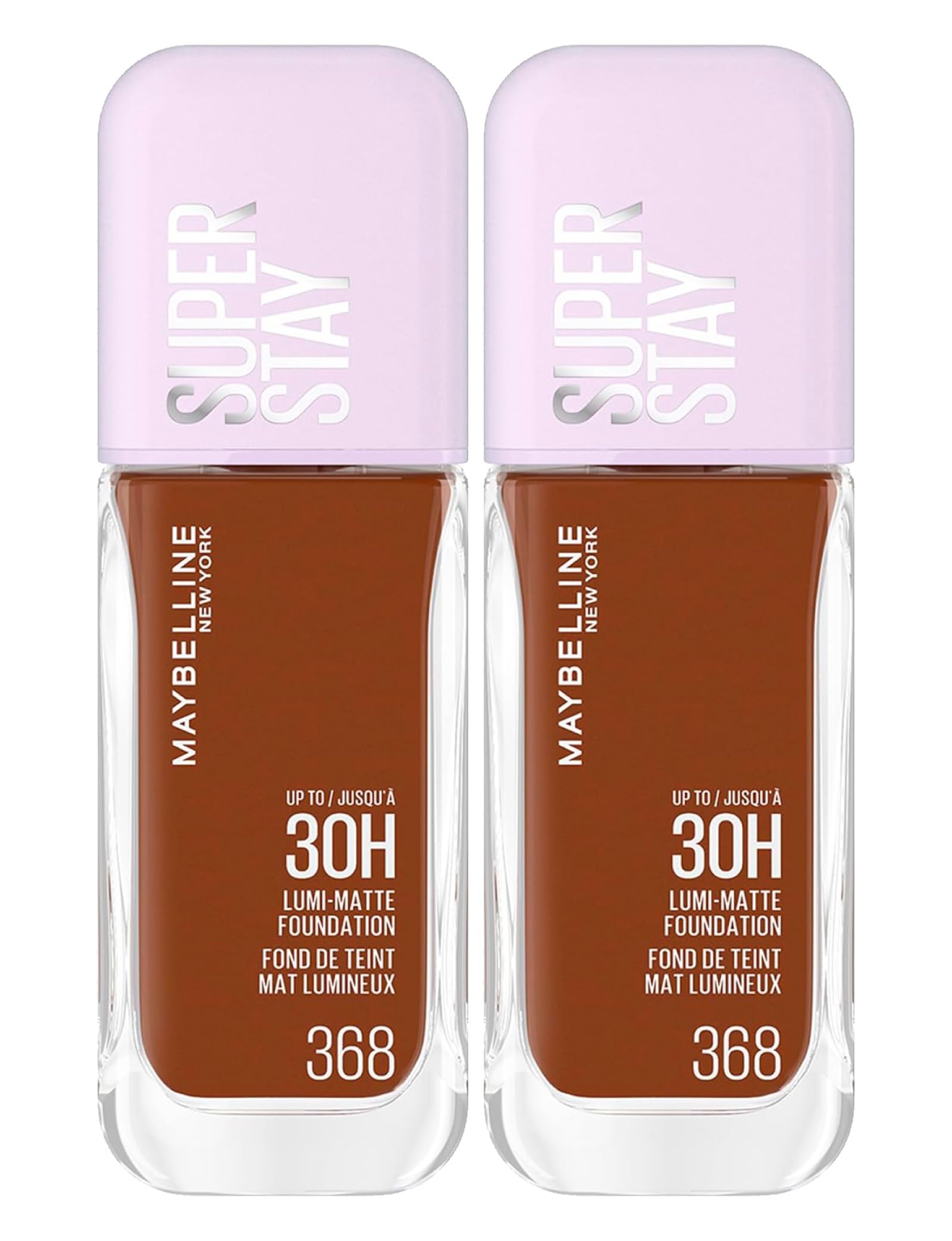 Maybelline New York Fondotinta Coprente Liquido Lunga Tenuta Superstay Lumi Matte 30H Colore 368 Coprenza Modulabile Waterproof No Transfer Copertura Medio-Alta con Amminoacidi - 2 Flaconi da 35ml
