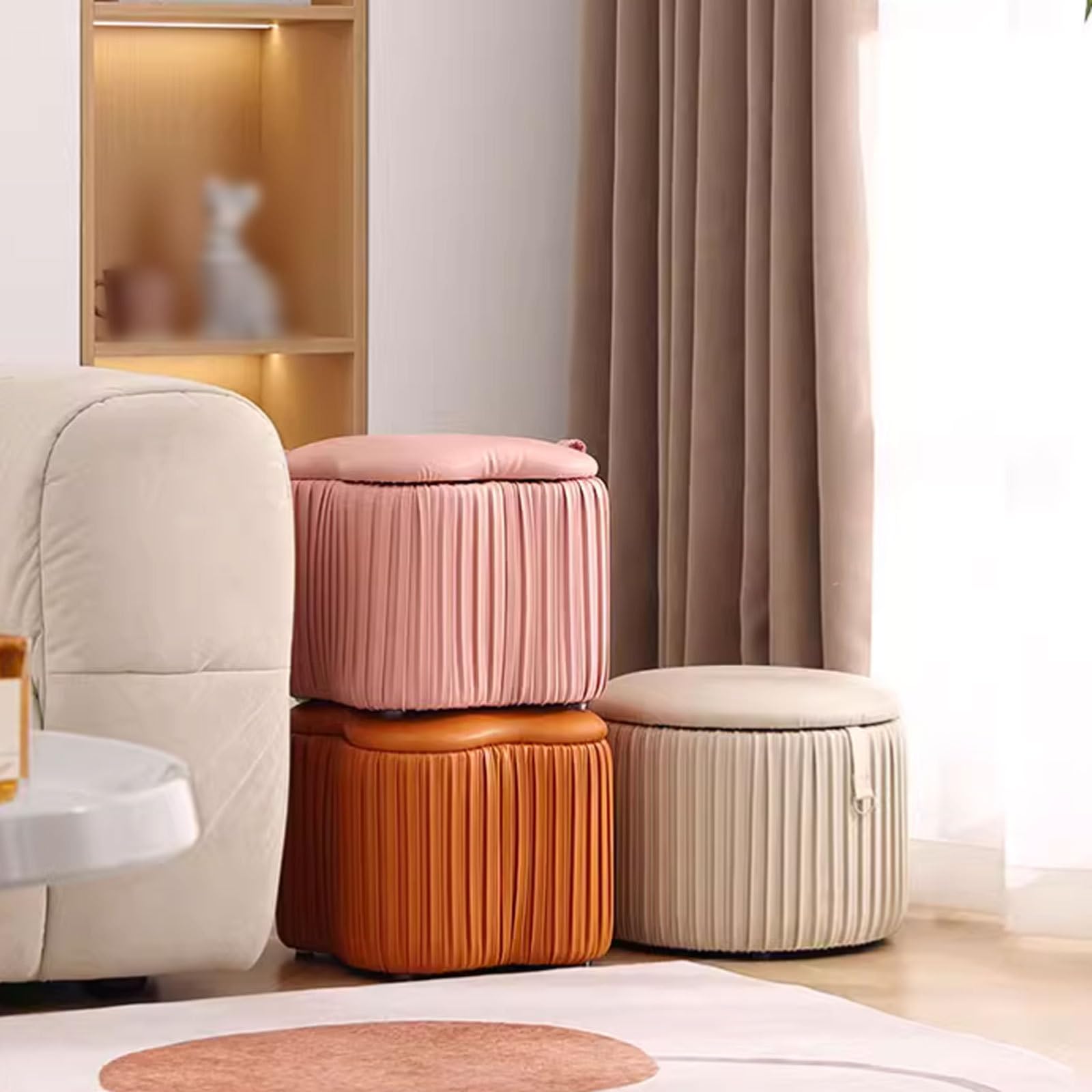 Robusto Ottomani in Poliestere con Cornice in Legno Moderno Pouf Pouf ottomane robuste vanità sgabelli compatti sgabelli risparmia Spazio