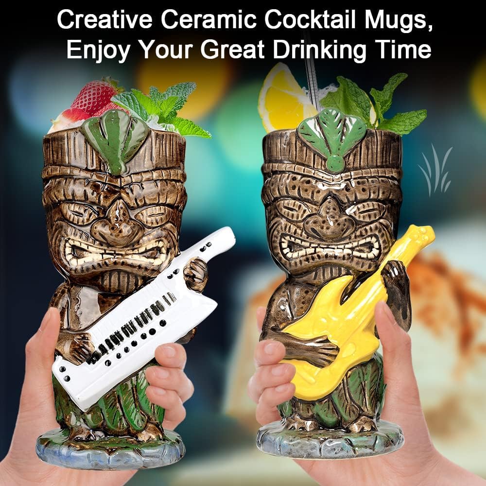 Lot de 4 tasses Tiki en céramique pour cocktails, 370 ml