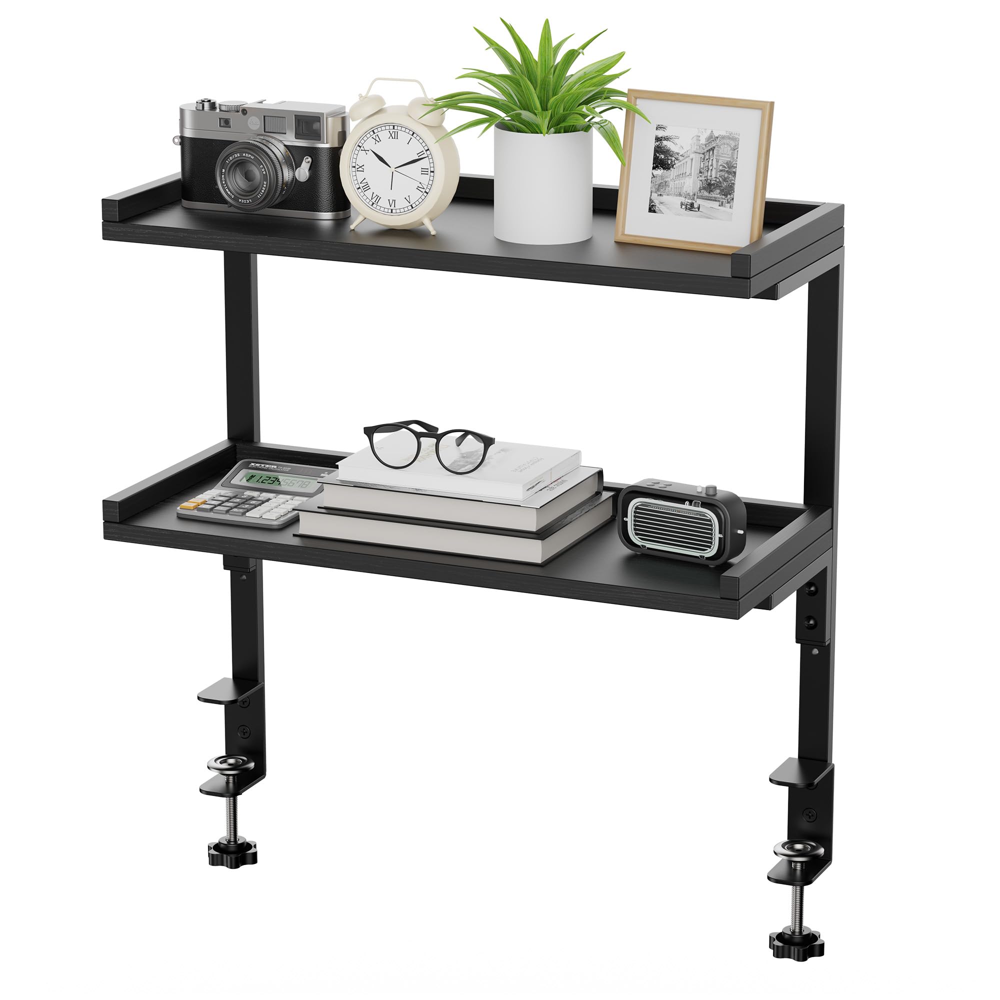THYGIFTREE Mensola da Scrivania in Legno a 2 Livelli, Lungo 31.8 cm Scaffale da Scrivania per la Parte Superiore e Inferiore, Organizer per Accessori, Ufficio e Gaming (Nero)