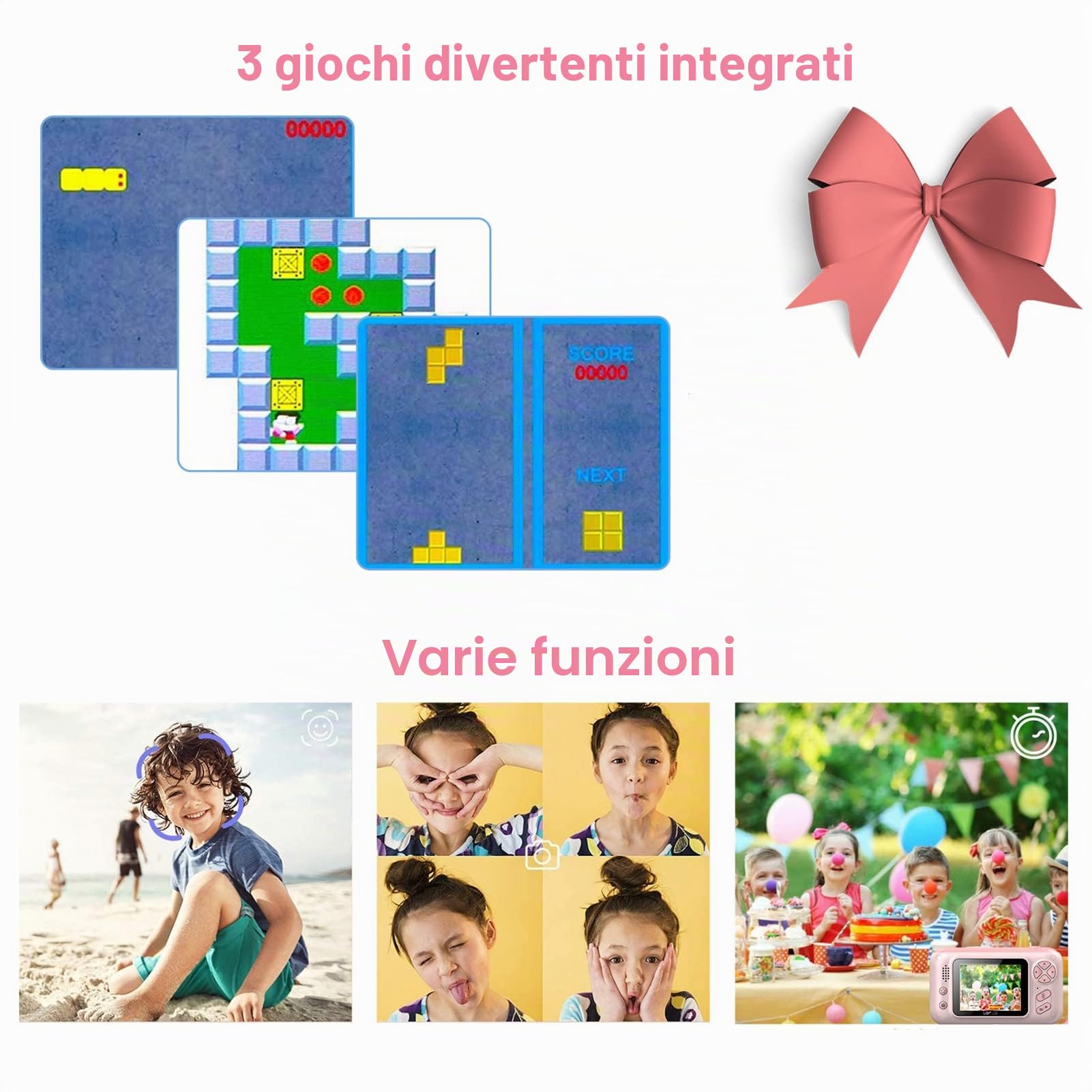 Andoer, Fotocamera Digitale per Bambini, 1080P, 40 MP, Schermo IPS da 2,4", Obiettivo Girevole da 180°, Treppiede, 32 GB, Rosa