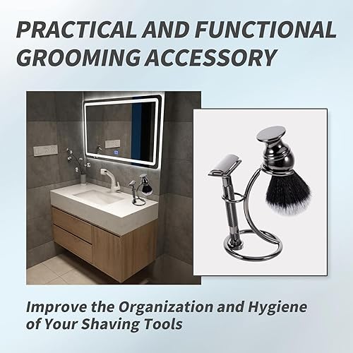 Miniatura 5 de BRBASAP Soporte para maquinilla de afeitar de seguridad, soporte universal negro para afeitado y cepillo de afeitado de seguridad para hombre, kit