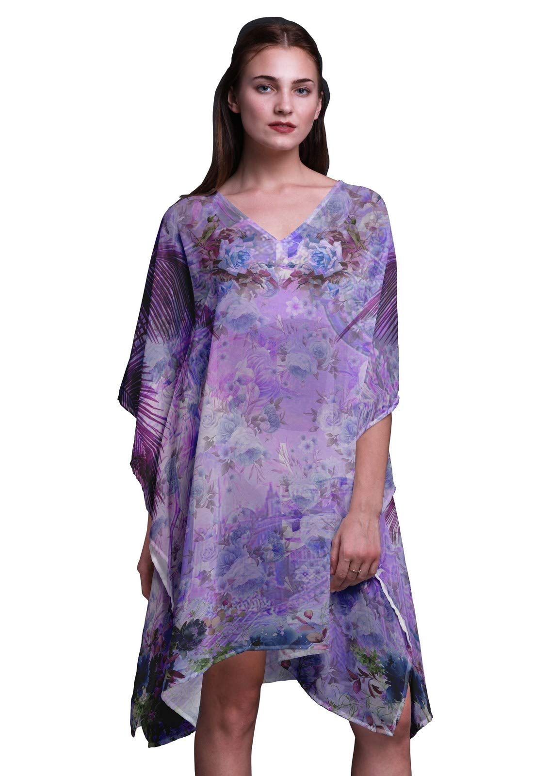 Verde Floreale mughal Short Caftan Midi Dress Beach Swimwear Cover up Womens Kaftan