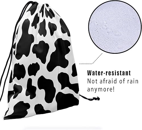 Miniatura 3 de Bolsa de agarre de gimnasia para niñas bolsas de gimnasia para gimnasia bolsa de cordón para atleta gimnasio bolsa de cuerda Black White Cow Spots