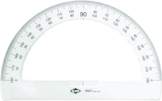 ALVIN P477, 8 Semicircular Protractors, 0.09 Thick Clear Plastic, School or Drafting Use