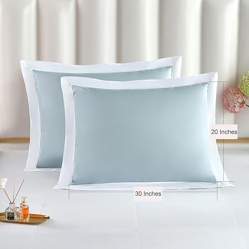Miniatura 2 de THE COTTON & SILK Juego de 2 fundas de almohada 100 % de algodón de fibra larga de lujo, con cierre de sobre en la parte posterior, azul brumoso +