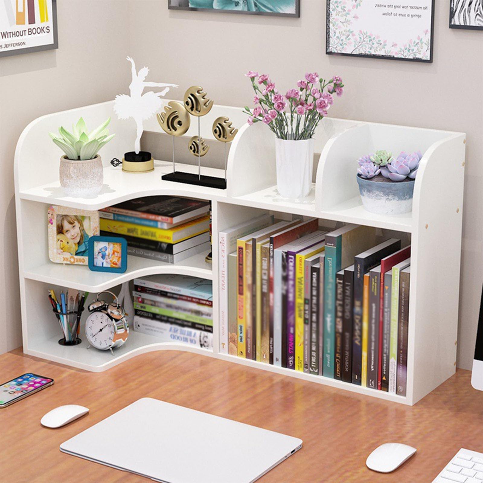 CWCQGH Freestanding Wooden Corner Bookshelf - Desktop Bookcase for Home Office & Dorm - Stylish Storage Solution for Books, Decor & Organizers,A-Left