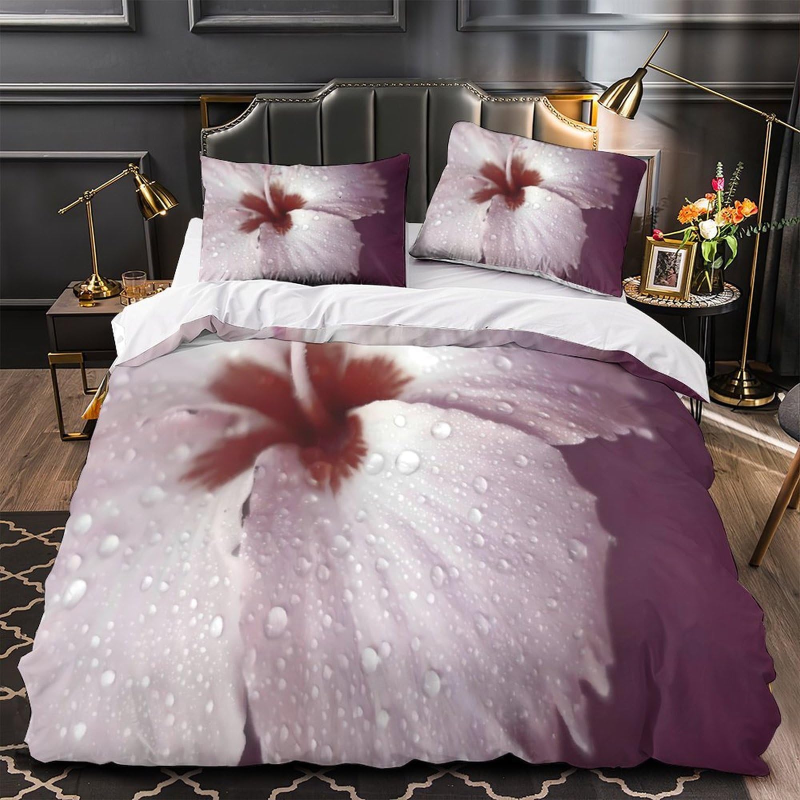 Housse de couette effet 3D fleur goutte de pluie pour chambre