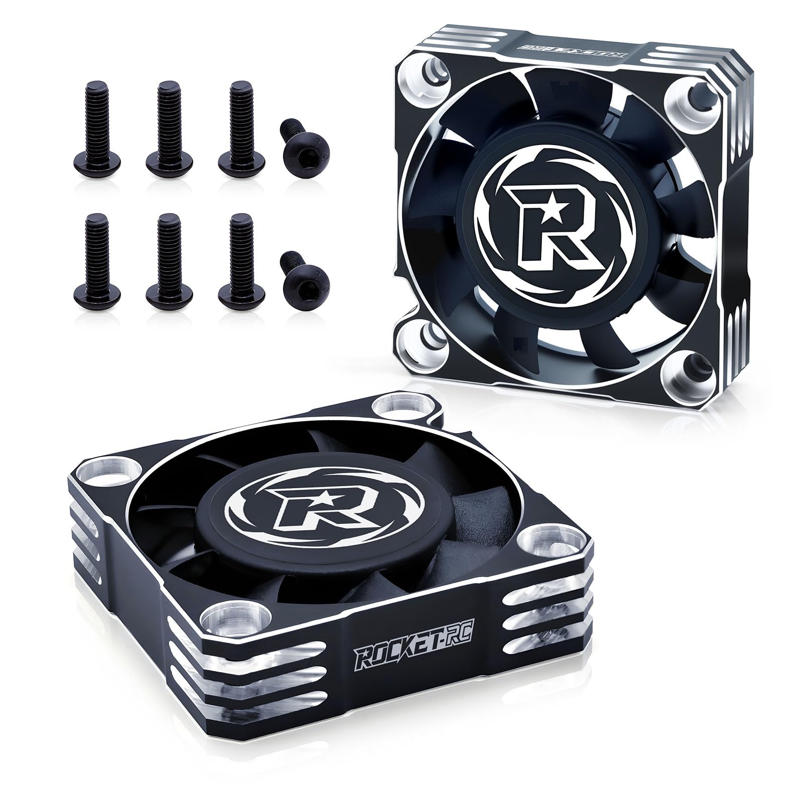 2Pack 40mm Motor Cooling Fan,16000RPM RC ESC Cooling Fan for 1/8 1/10 RC Car 540 550 Motor (Black Silver)