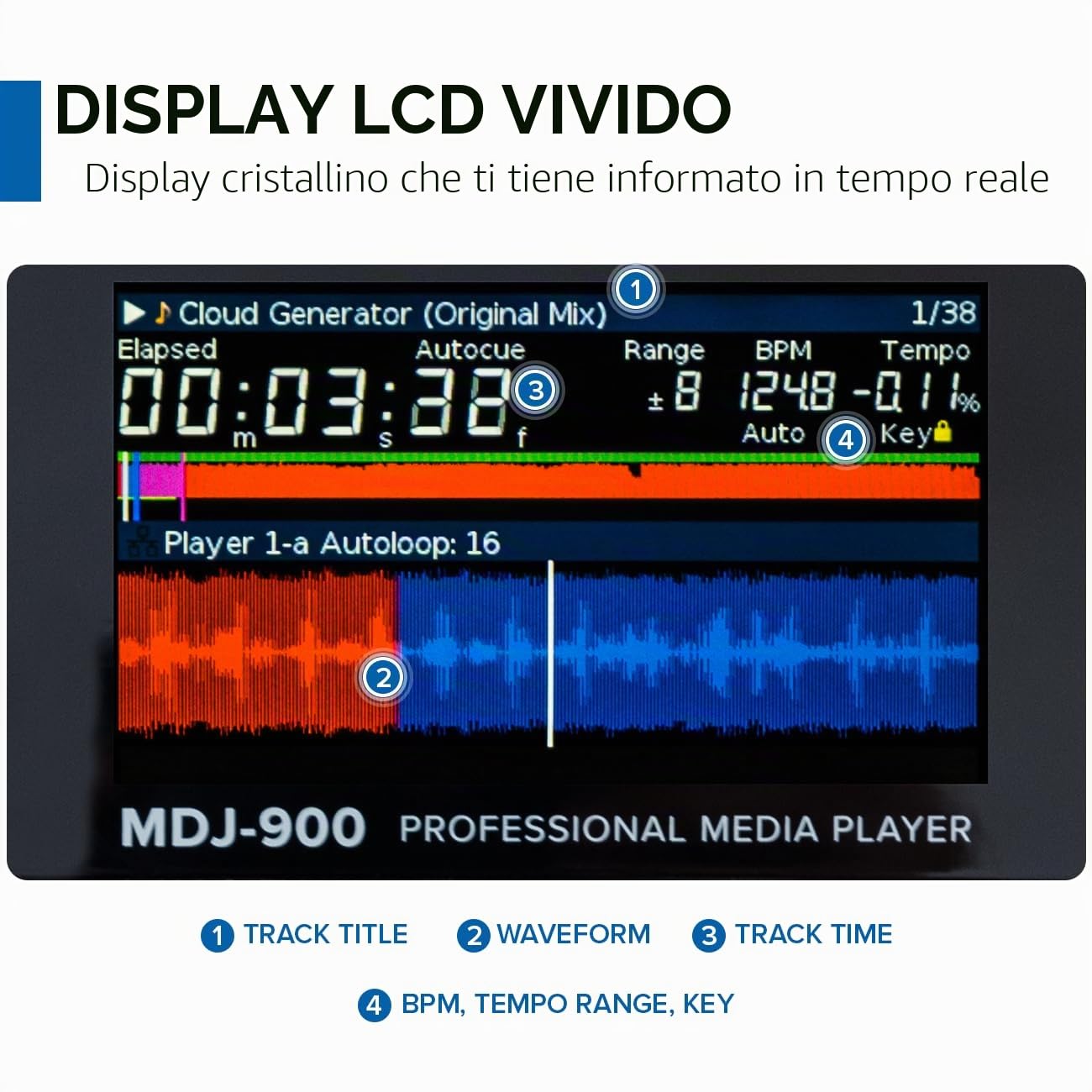 Gemini Sound MDJ-900 - Player Multimediale USB Professionale con Ampio Schermo da 8 "E Ruota Jog Touch-Sensitive