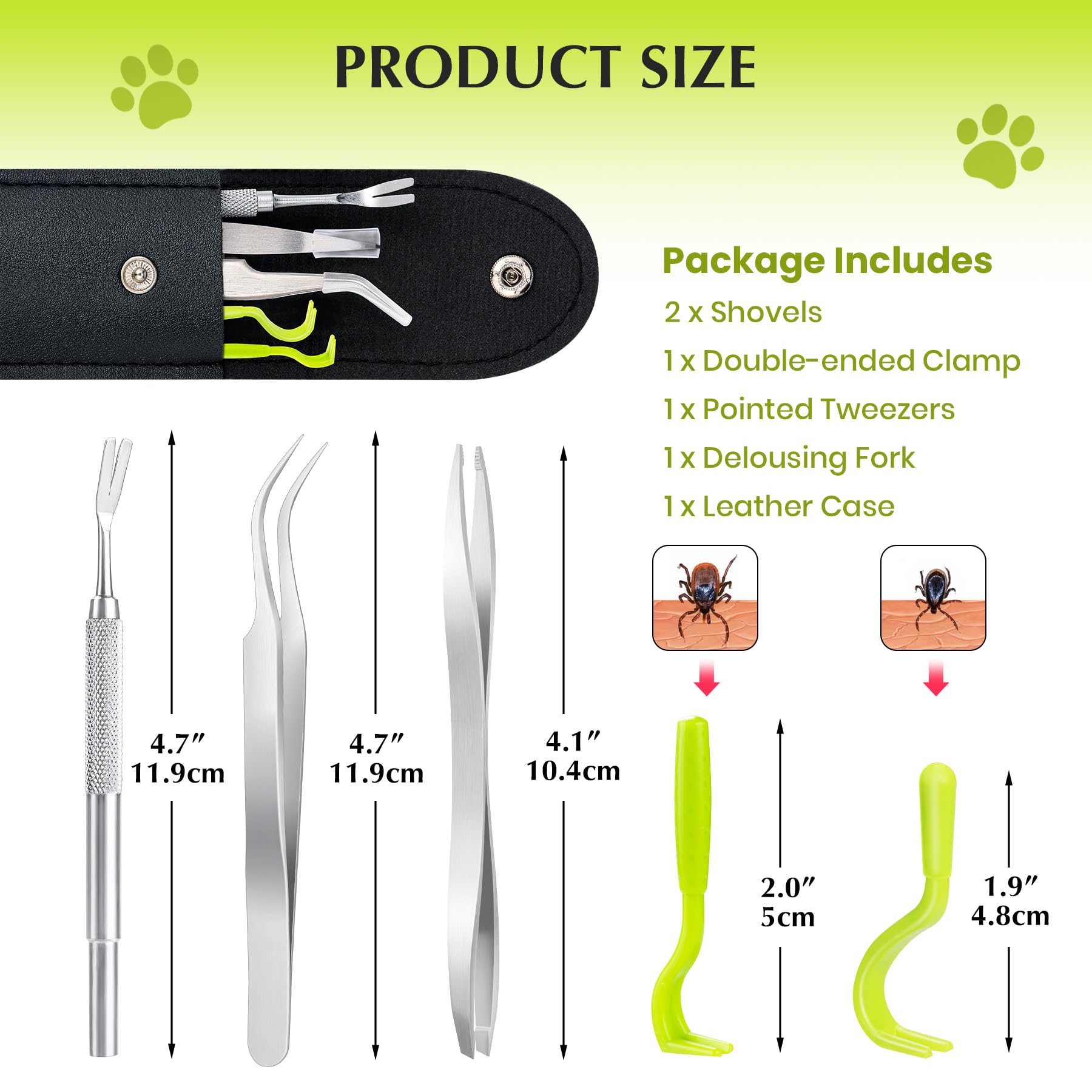 MELLIEX 5 Pièces Tire Tique, Pince à Tiques en Acier Inoxydable, Crochet Tiques en Plastique avec Sac de Rangement pour Chiens et Chats
