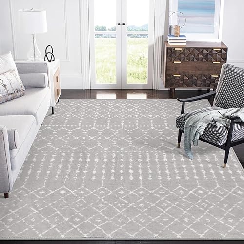 Beevia - Alfombras marroquíes lavables de 8 x 10 pies, alfombras suaves vintage antideslizantes para sala de estar, alfombra gris que no se